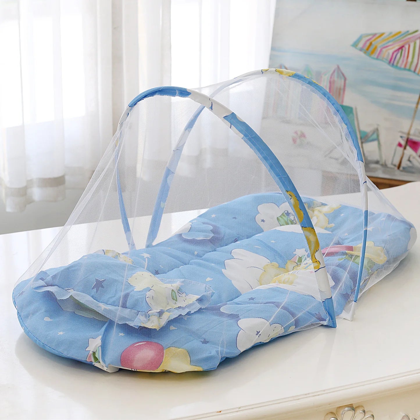 Moustiquaire Bébé Pliable avec Oreiller Coton